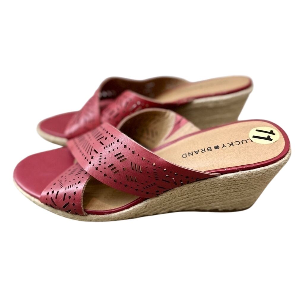 LUCKY BRAND | Keela Red Leather Cross Strap Wedge Sandals | Women’s 11W